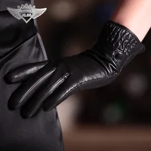 Бренд KLSS, женские перчатки из натуральной кожи высокого качества, перчатки из козьей кожи, зимние Бархатные Черные Элегантные женские перчатки из овчины 825