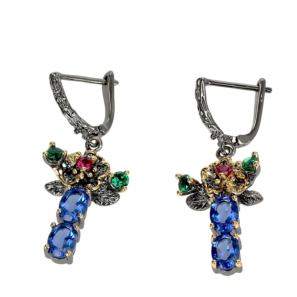 Blue crystal flower earrings (2)