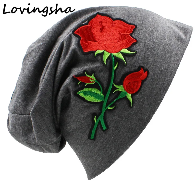 

LOVINGSHA Floral Design Ladies Hat Fashion Brand Autumn Winter Hats For Women Rose Thin hat And Beanies Girl Hat Cap HT050