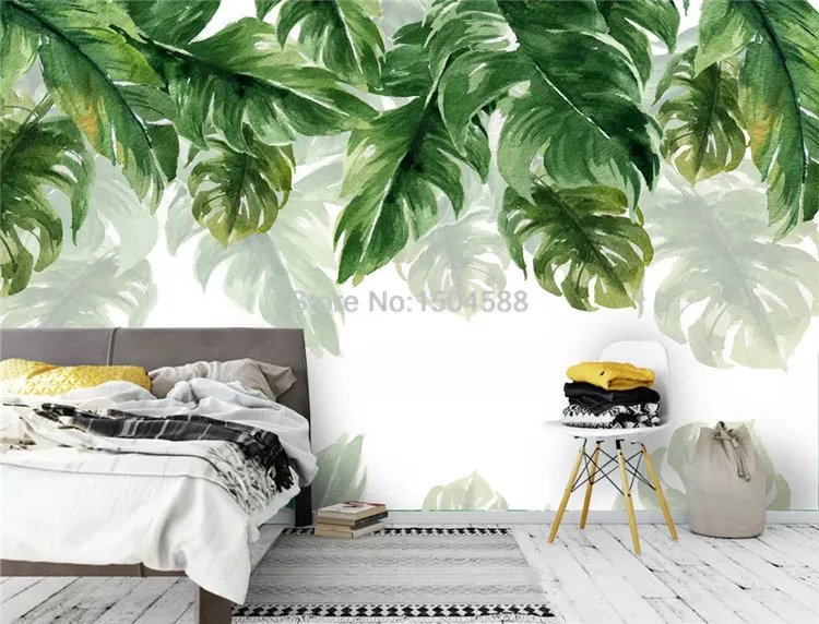 3D обои современные зеленые листья Настенные рисунки растений Гостиная ТВ спальня кабинет Ресторан фон обои для стен 3 D Декор