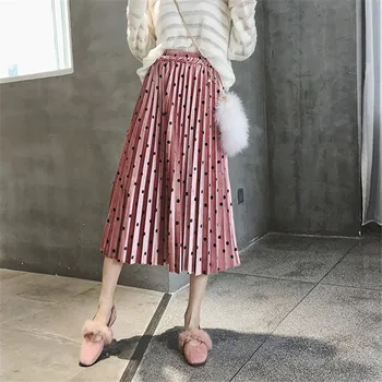 

6 Colors Wave Point Gold Velvet Fashion Pleated Skirt 2019 Autumn And Winter Korean Version High Waist Medium Length Skirt