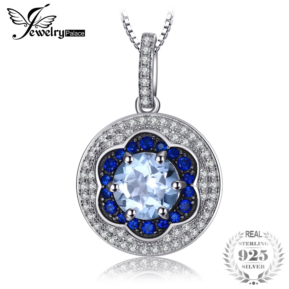 

Jewelrypalace Spark Flower 1.6ct Genuine Sky Blue Topaz Created Blue Spinel Cluster Pendant 925 Sterling Silver Gifts For Mom