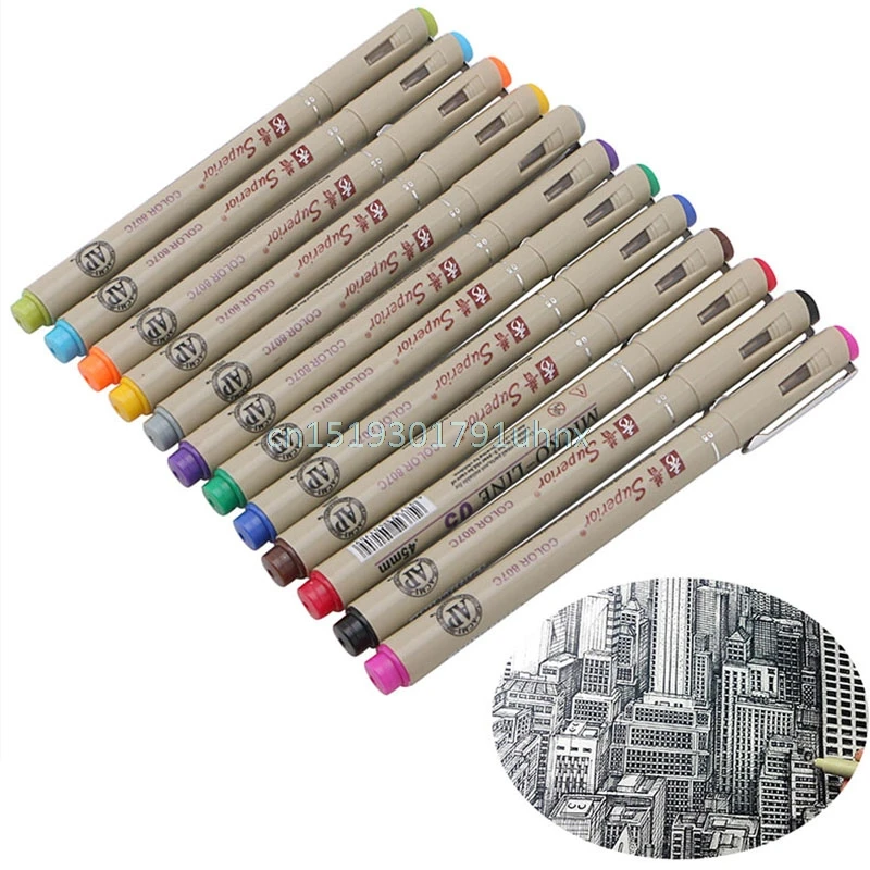 

12 Colors Art Manga Fine Head Paint Graphic Sketch Drawing Markers Pen Writing Pens Supplies