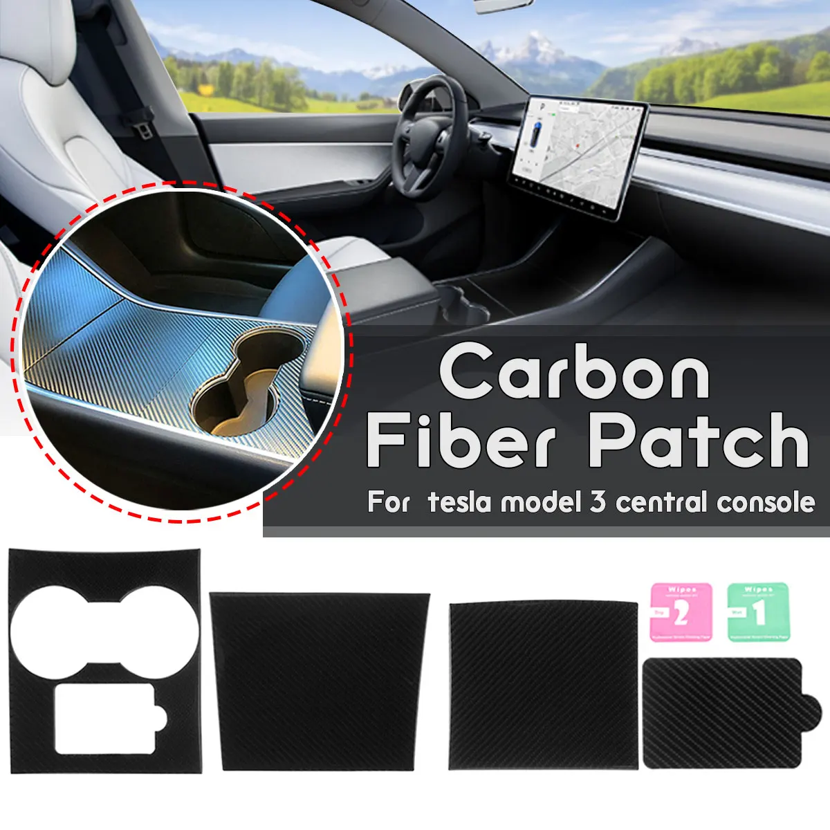 1set 3pcs Real Carbon Fiber Patch Car Interior Film For