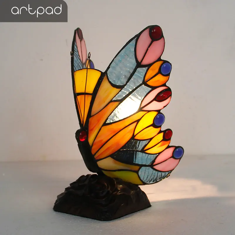 Artpad 유리  나비 테이블 램프, US/EU 플러그, 침실 침대 옆 LED 나비 테이블 조명, 테이블 야간 비품