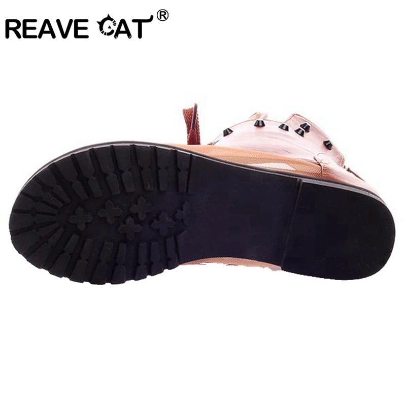 REAVE CAT/Женская обувь; сезон весна-лето; сандалии с открытым носком; сетчатые ботильоны с заклепками на шнуровке; большие размеры 33-43; Лидер продаж; QA3003