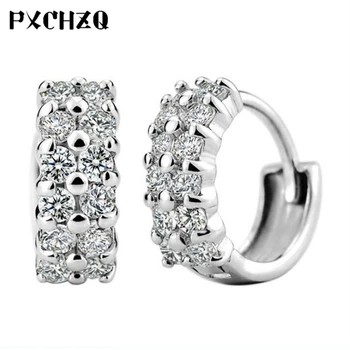 

New fashion popular luxury double-row zircon earrings simple feminine silver color jewelry birthday Valentine's Day gift