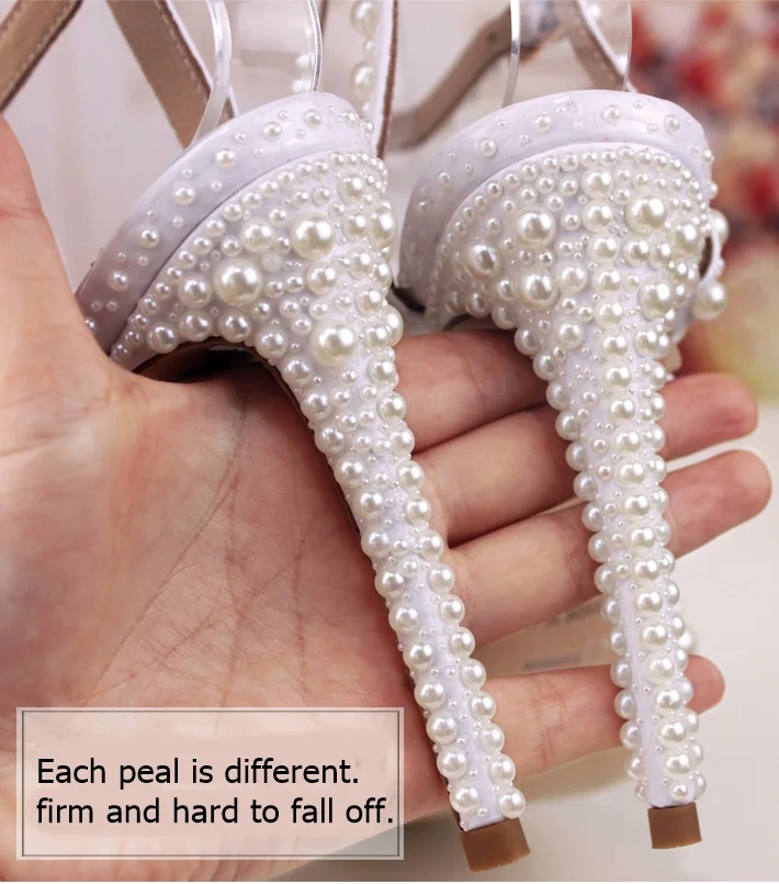 Top High-end Customized Pearl Decor High Heel sandals Dress Wedding Women Shoes Peep Toe Stiletto Bride Sandals 2