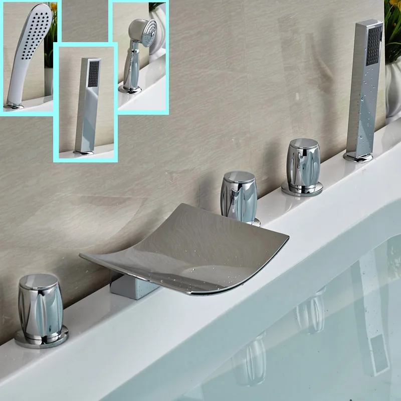 Luxury Bathroom WC Waterfall Tub Sink Mixer Faucet + Handshower Deck Mount Bath Shower Faucet Chrome Finish