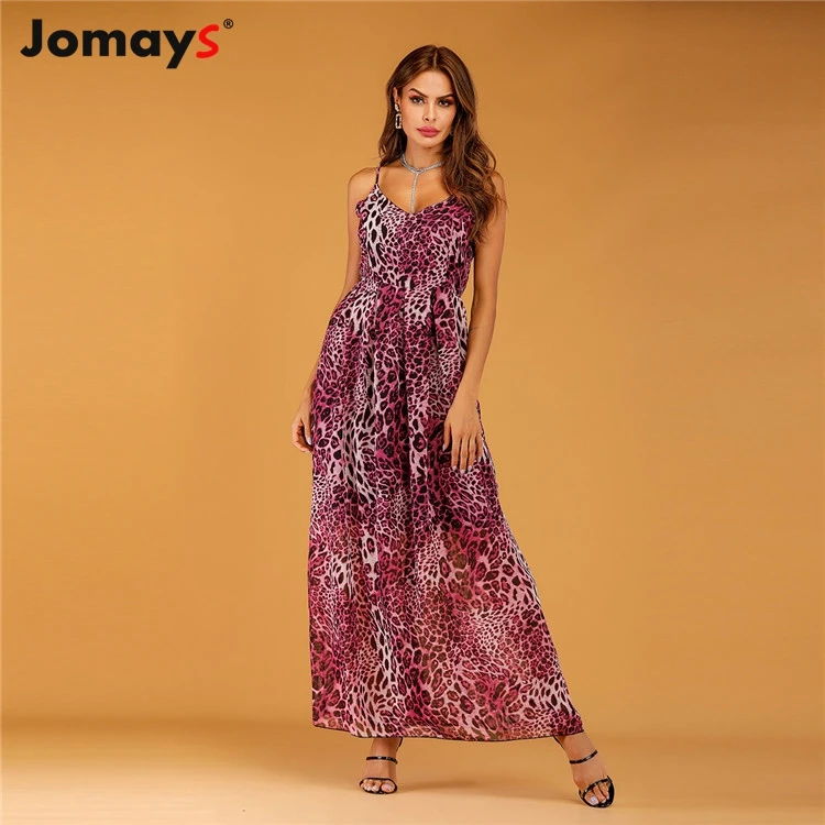 2019 Summer Sling Leopard Spaghetti Strap Dress Women Chiffon Sexy Sleeveless Club Party Long Maxi Dresses Vestido | Женская одежда