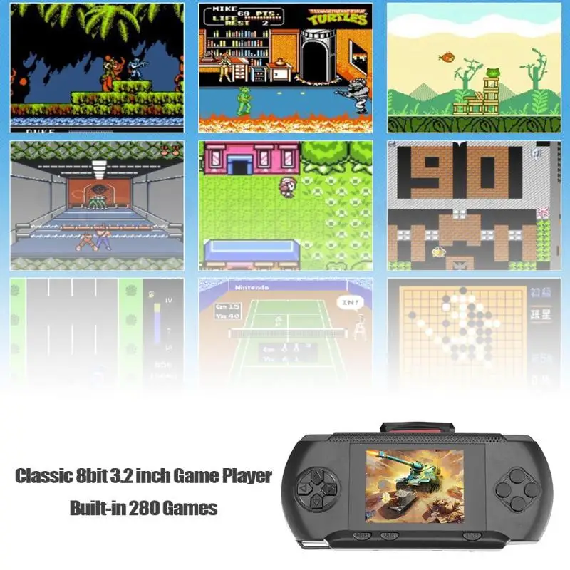 Портативная игровая консоль Classic 8bit 3,2 дюймовая Игровая приставка портативная игра Встроенный 280 игры Лучший подарок для ребенка Ностальгический плеер