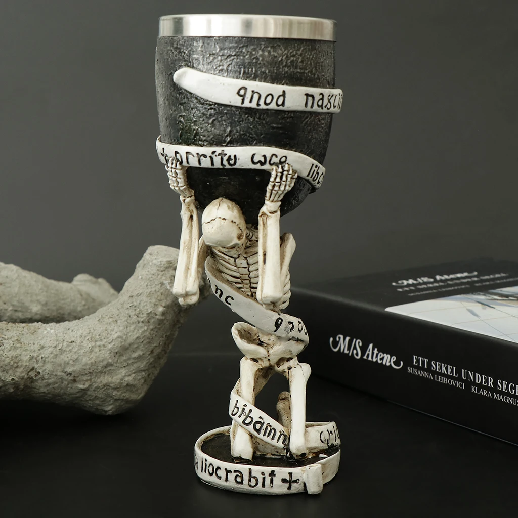 3D Gothic Skull Cup Stainless Steel Resin Skeleton Design for Bar Party Home Wine Goblet Cups Decor Crafts