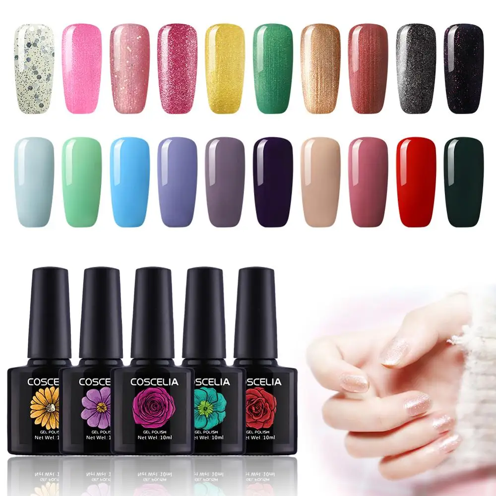 COSCELIA Glass Bottle 10Ml UV Gel Nail Polish Set Nail Art Kit Manicure
