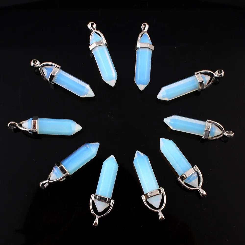 

10pcs Opal Opalite Natural Mixed Gems Stone Point Hexagonal Crystal Jewelry Accessories Statement Women Necklaces Pendants