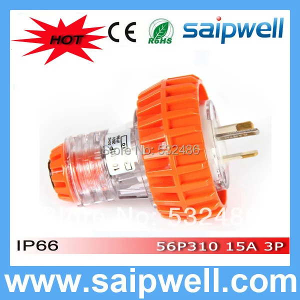 Single Phase 56p310 250vac 10amp 3 Flat Pin Ip66 Industrial Plug With