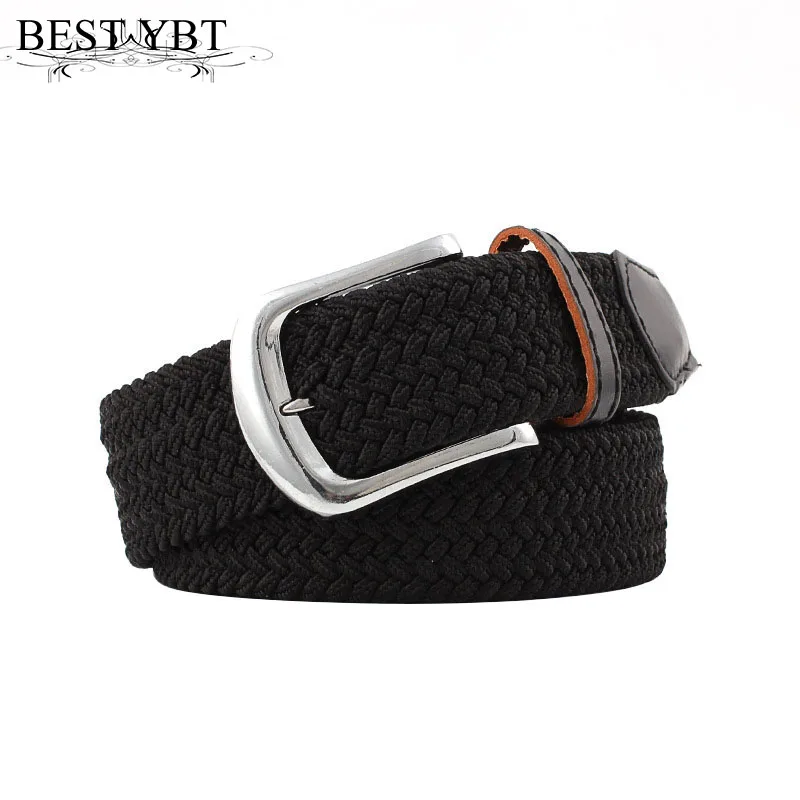 

Best YBT Unisex belt fashion elasticity solid color weaving canvas Alloy pin buckle Men belt casual simple Men and Women belt