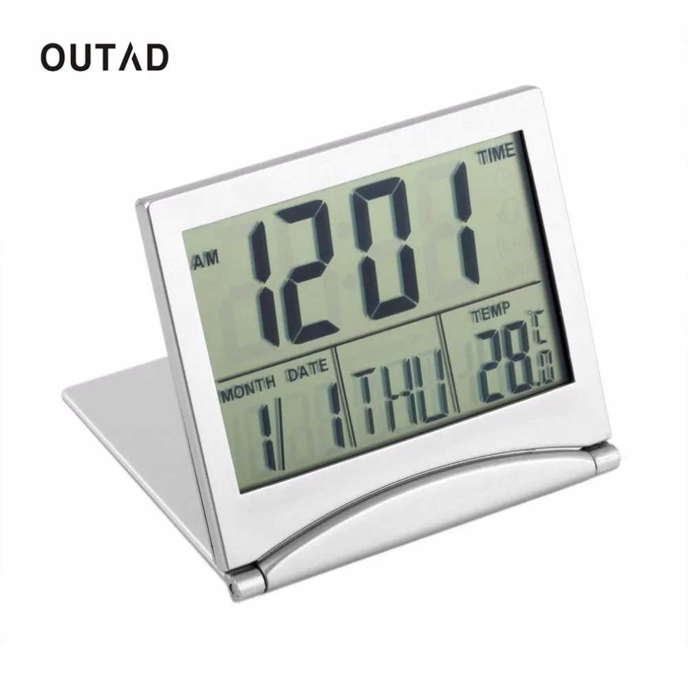 OUTAD Koledar Budilka Prikaz datuma čas temperatura Zložljiv pokrov mini namiznega termometra Digitalni LCD Čas odštevanja