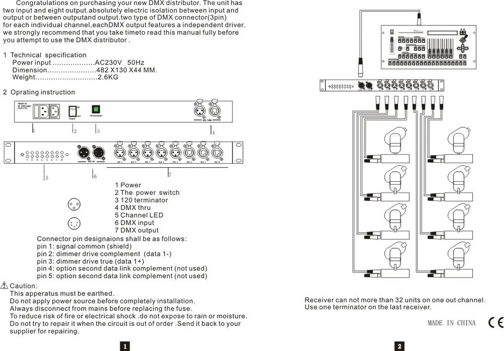 1-12 DMX512 сигнал разветвитель и усилитель; AC110-220V вход; 12 портов dmx512 сигнал выход с одним портом dmx сигнал вход