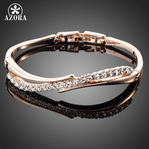 

AZORA Rose Gold Color Stellux Austrian Crystal Paved Bangle Bracelet TB0022