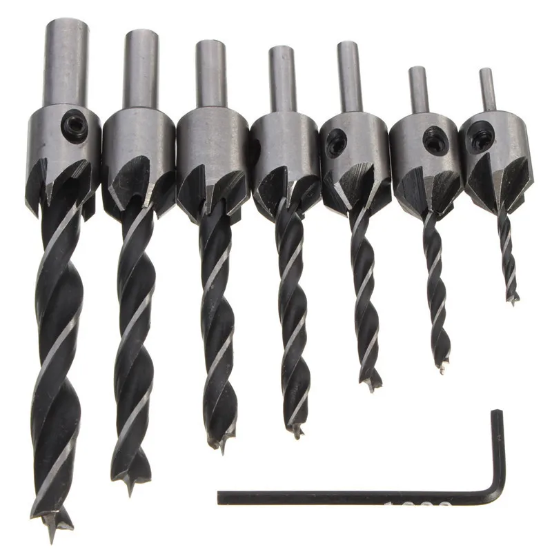 Household 7pc woodworking countersunk drill reaming bit woodworking  tricuspid drill electric hardware tool