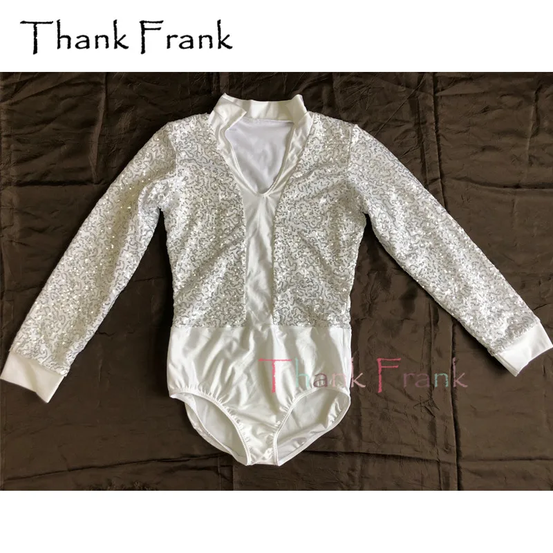 Boys Sequin Ballet Leotard Men Long Sleeve Dance Short Unitard Male Costume C416