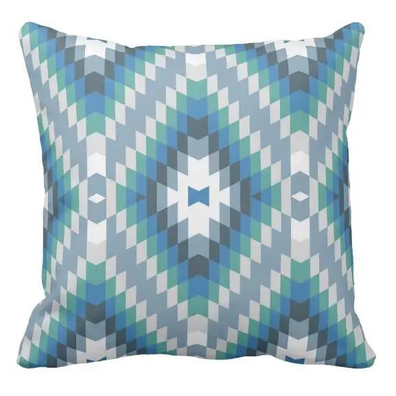 New Kilim Pattern Blue And Gray Throw Pillow Case Aqua Folk Art