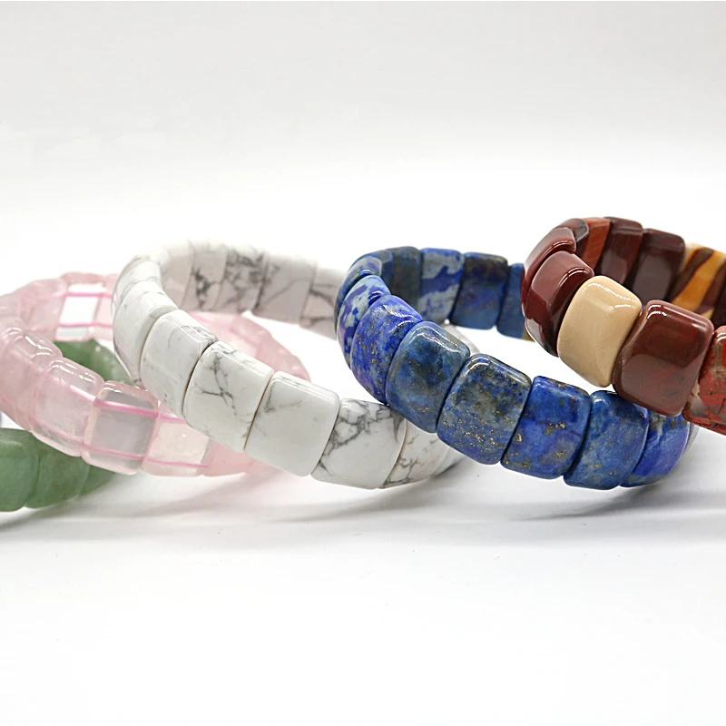 

Simple Bracelet Wholesale Natural Stone Jewelry Crystal Hand Row Flat Tube Mixed Color Hand String TR109