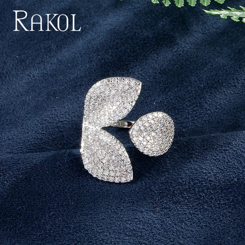 

RAKOL Unique Design Plant Leaves With Micro Pave Cubic Zircon Wedding Adjustable Open Engagement Rings For Women RR720356