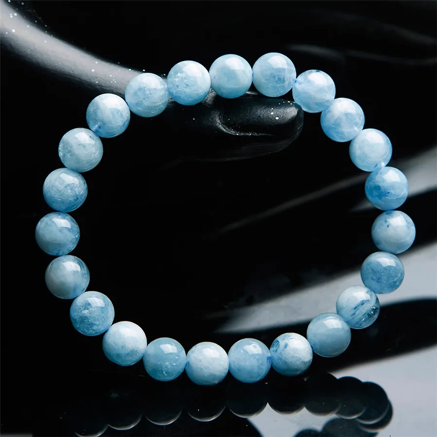 

Wholesale 8mm Ocean Blue Natural Stone Aqua marine Bracelet For Women Female Stretch Crystal Round Bead Bracelet
