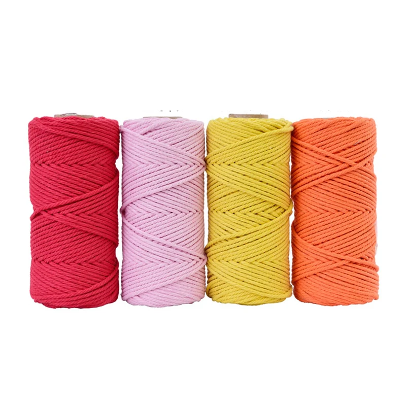 Beste 4mm x 100m 100% Katoenen Koord Kleurrijke Koord Touw Beige Twisted Craft Macrame String DIY Bruiloft Thuis Textiel decoratieve supply