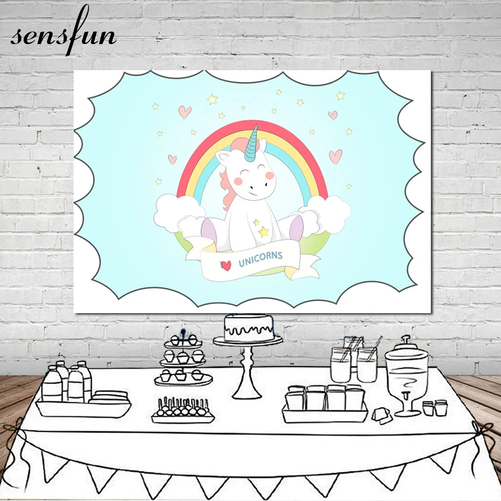 Sensfun Радуга Единорог вечерние фон белого цвета мятного тема лента с маленькими