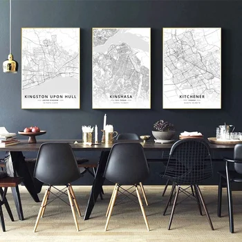 

Kingston upon Hull UK,Kinshasa DR Congo,Kitchener Canada,Modern City Map Canvas Art Print Home Room Decor Poster