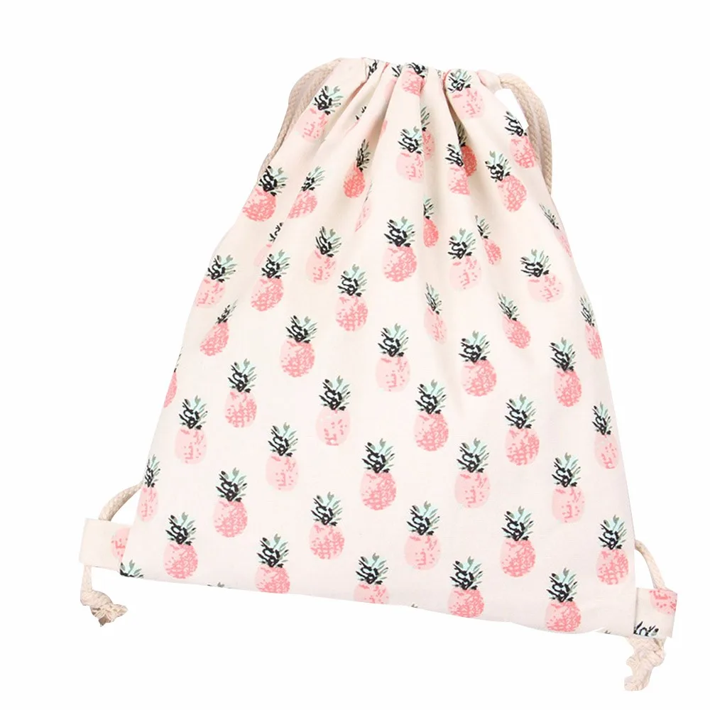 

Sleeper #5001 2018 Women Pineapple Drawstring Beam Port Shopping Bag Rucksack Travel supply printed design hot new Drop shipping