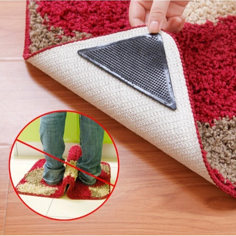 4pair Ecofriendly Reusable Rug Grippers Pads Washable Silicone Non