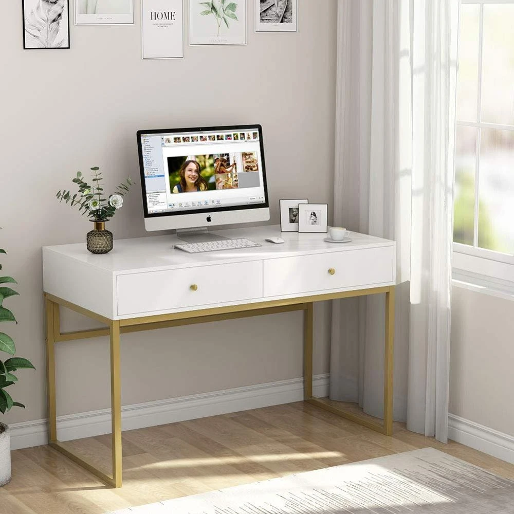 Modern Computer Desk Tribesigns Simple Home Office Desk Study Table Writing Workstation 2 Storage Drawers Makeup Vanity Console Aliexpress Computer Desk With Storage Drawers