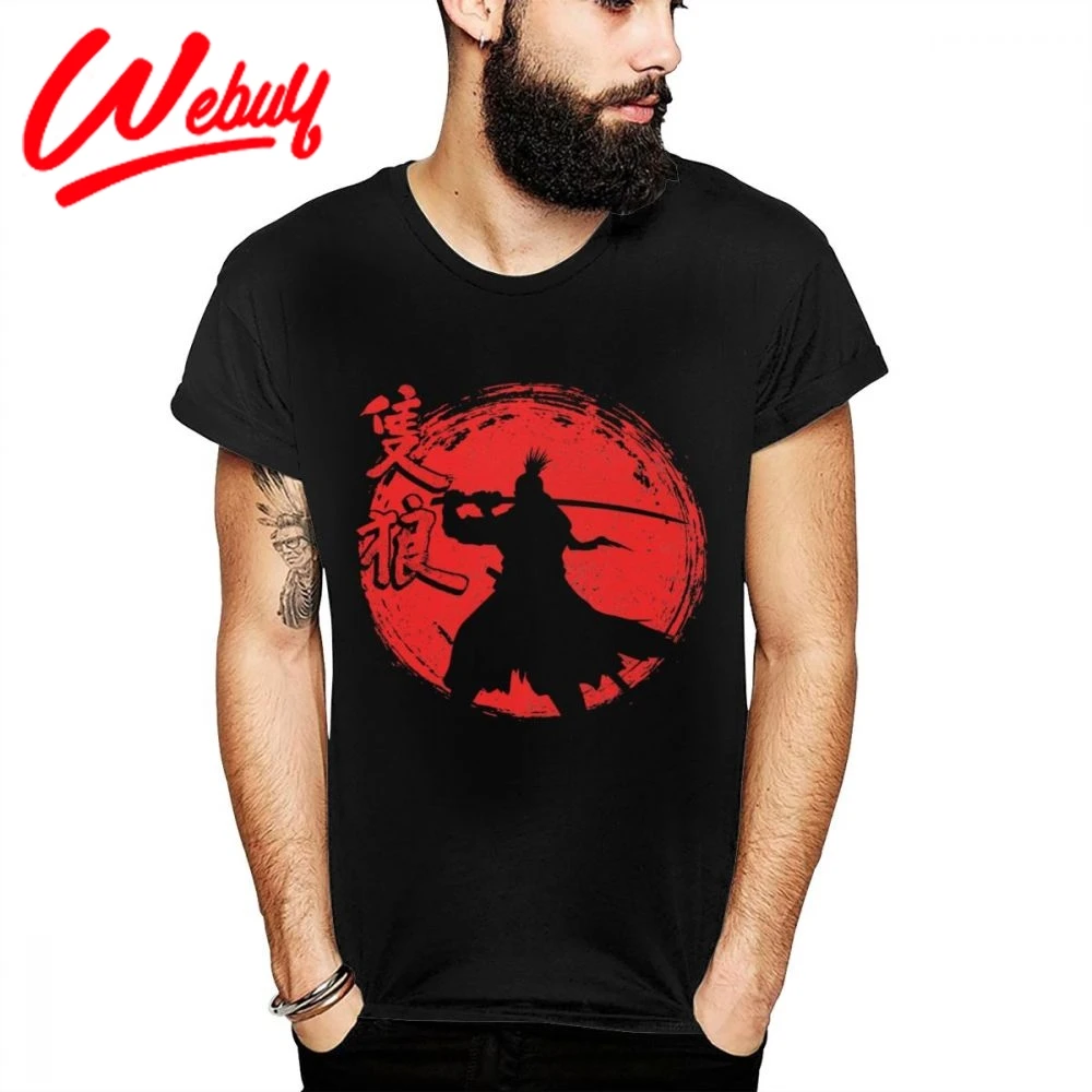 

t shirt PS4 Game SEKIRO T Shirt Shadows Die Twice Round Neck One-armed Wolf Red Sun Graphic Tee Male Picture Custom Short Sleeve