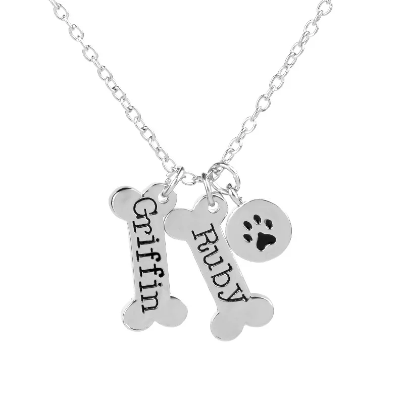 

Free Shipping 12pcsdEuro-American Fashion Pet dog Bones Pendant Charm Necklace Silver Plated Alloy Jewelry For Pets Lovers