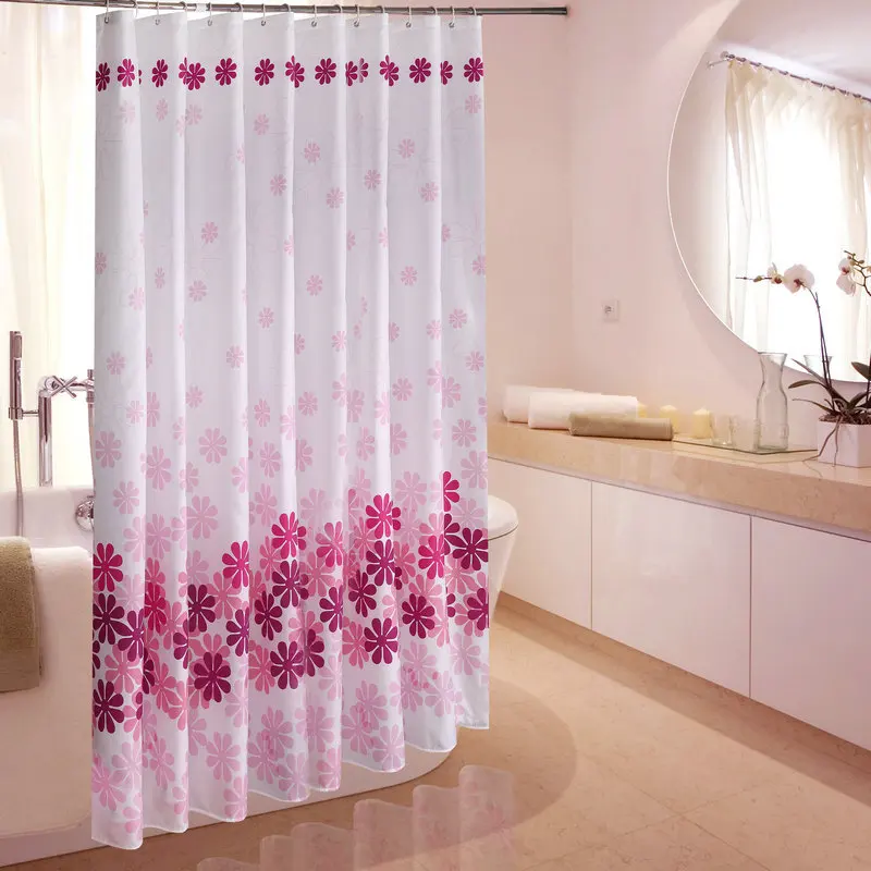 Polyester Shower Curtain Red Floral printed Waterproof mould proof Bathroom Curtain Cortina De