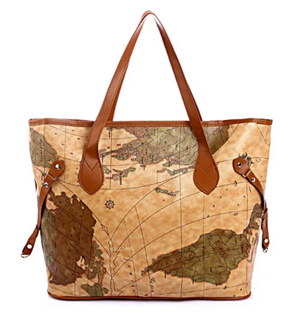 2015 New! Women Bags Vintage World Map Bag Designer Handbags Women