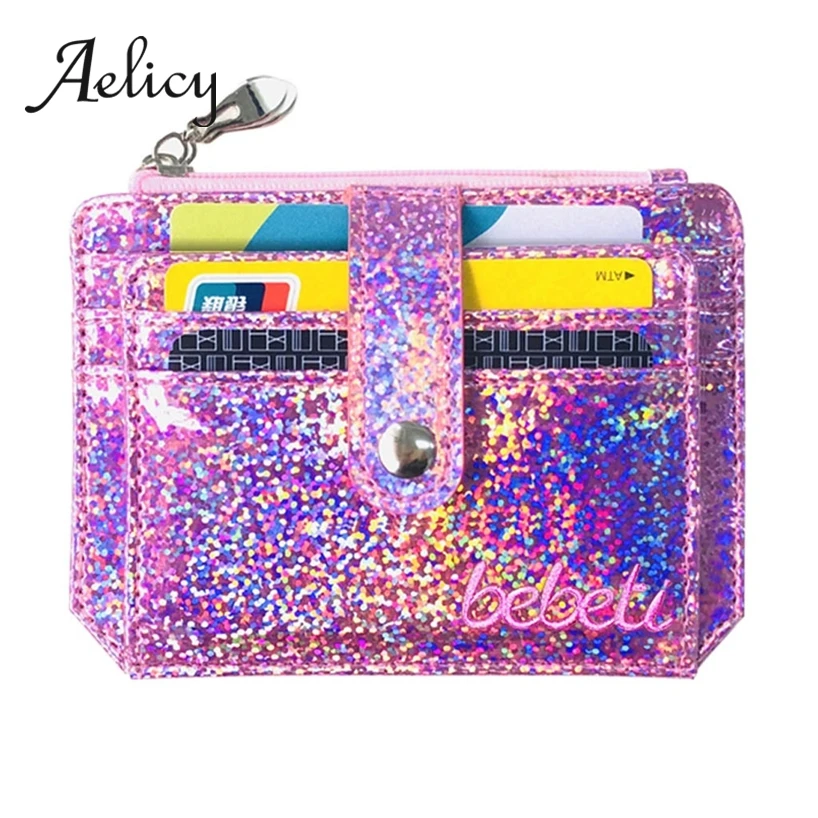 

Aelicy Women Laser Leather Mini Card Wallet Credit Card ID Name Card Holder Hasp Coin Purse Folding Wallet Slim Fashion0