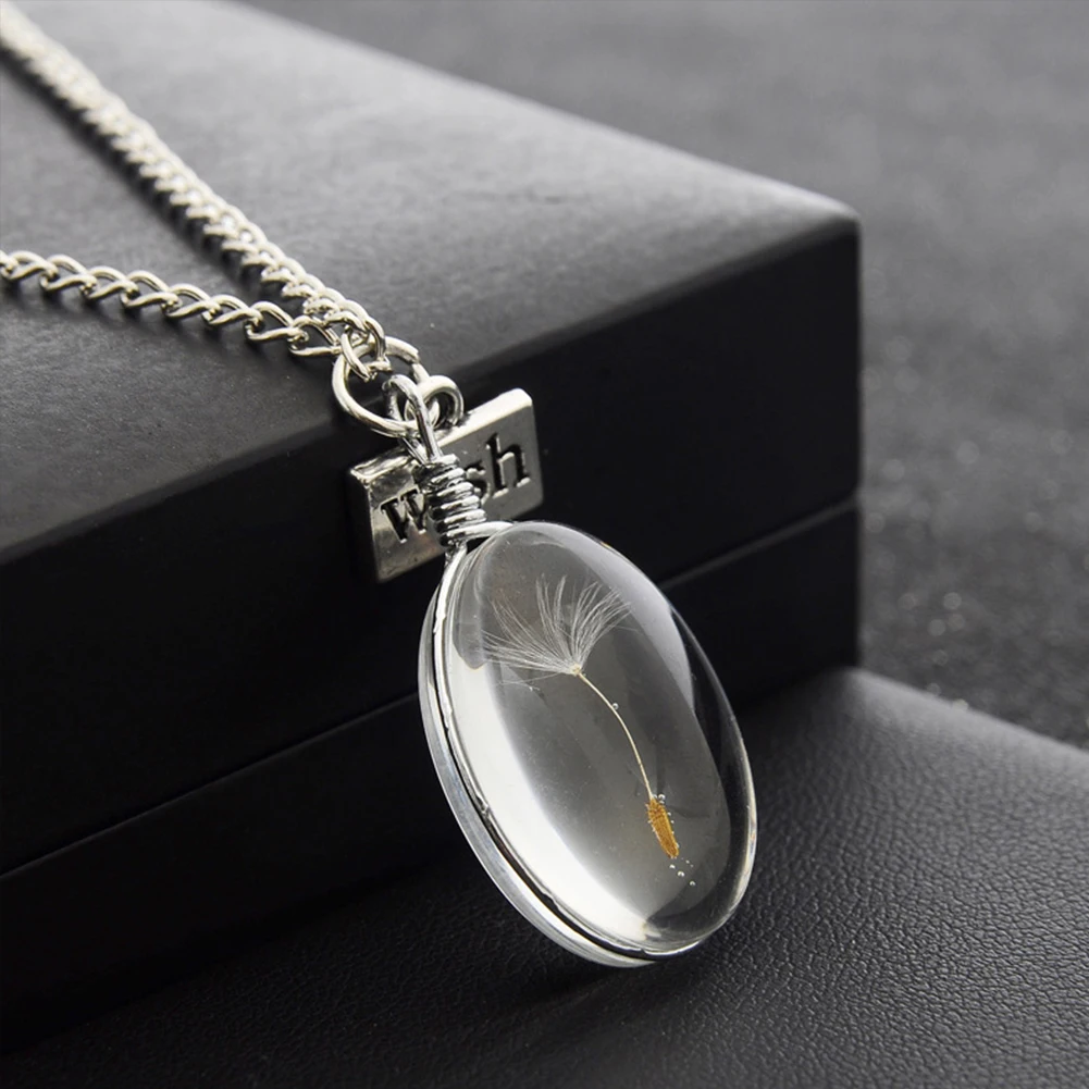 Dandelion Wish Hope настоящий цветок кулон овальное стекло ожерелье цепочка для женщин и