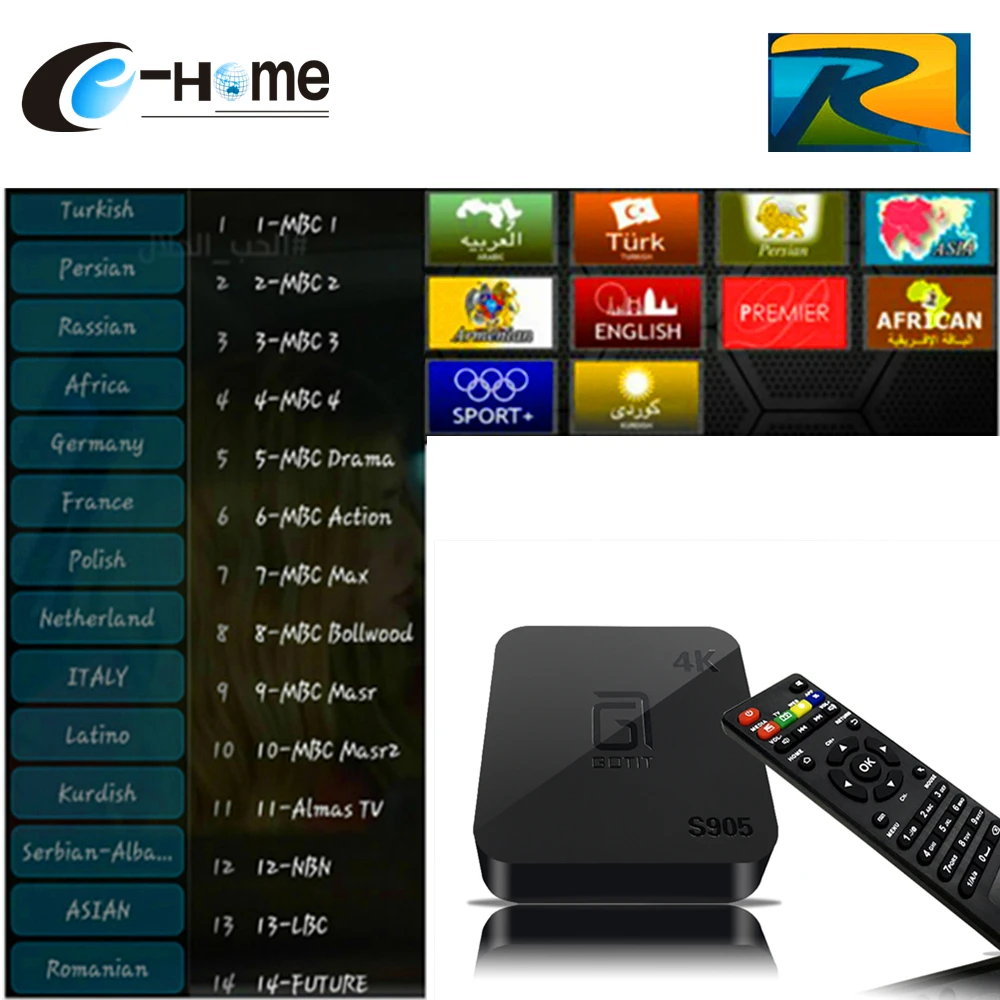  Europe Royal IPTV Arabic Box S905 Android TV Box 1750+ Europe African IPTV France Polish Russian Turkey Kurdish Persian PayTV 