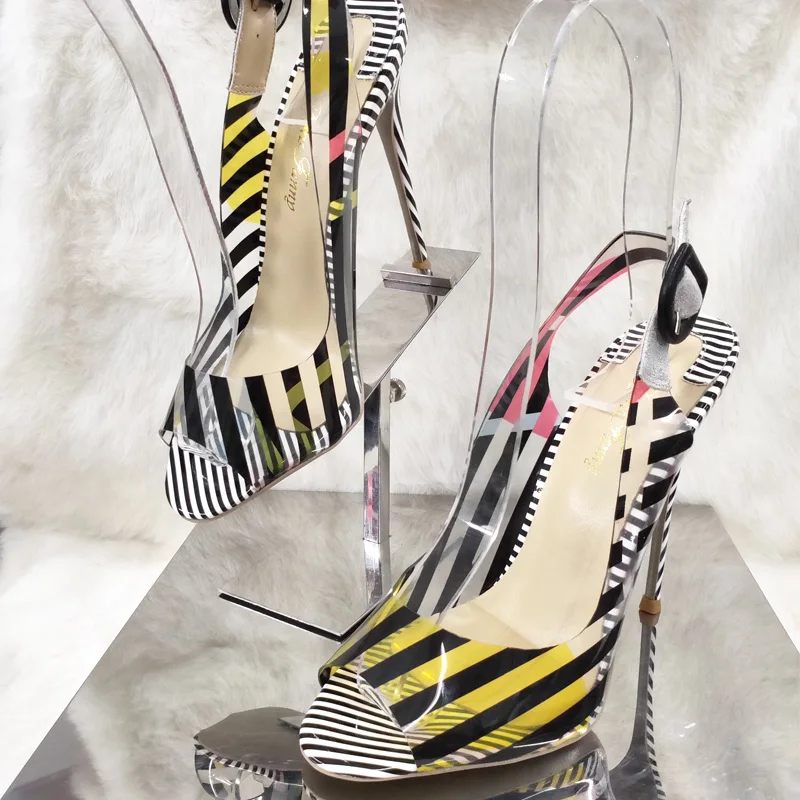 Doris Fanny/пикантные босоножки на высоком каблуке с открытым носком и ремешком сзади; разноцветные прозрачные летние босоножки с ремешком и пряжкой; женская обувь