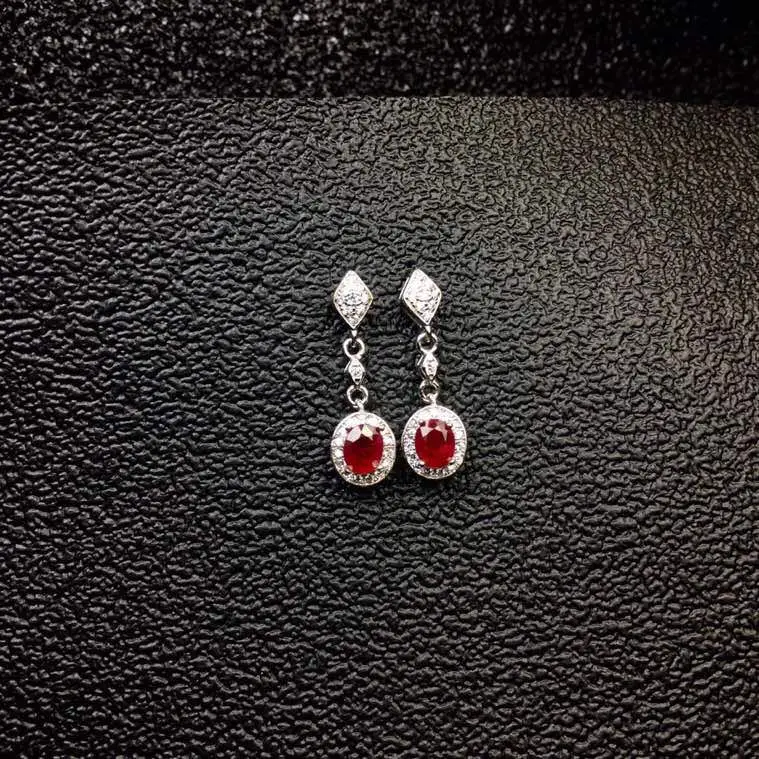 Рубин серьги-стержни природного и реального рубин 925 серебро Fine jewelry