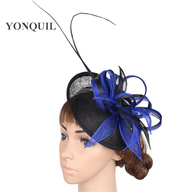 

Elegant ladies party fascinators fedora hats Royal blue race chapeau headbands events hair accessories cocktail headwear SYF267
