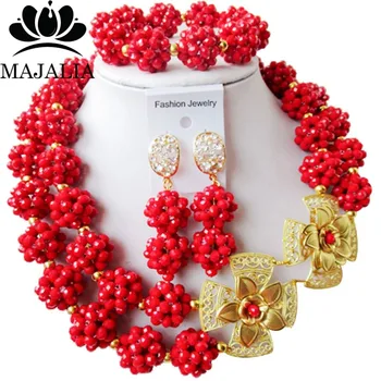 

Majalia Fashion Nigerian Wedding African Jewelry Set Opaque red Crystal Bead Necklace Bride Jewelry Sets Free Shipping 2JS099