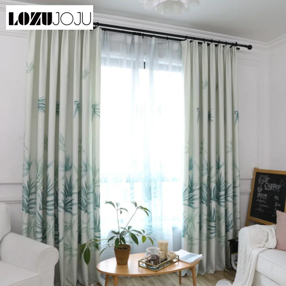

LOZUJOJU 1 piece Leaves pattern drops living room bedroom windows semi shade curtains all match tulle green thick fabric thread