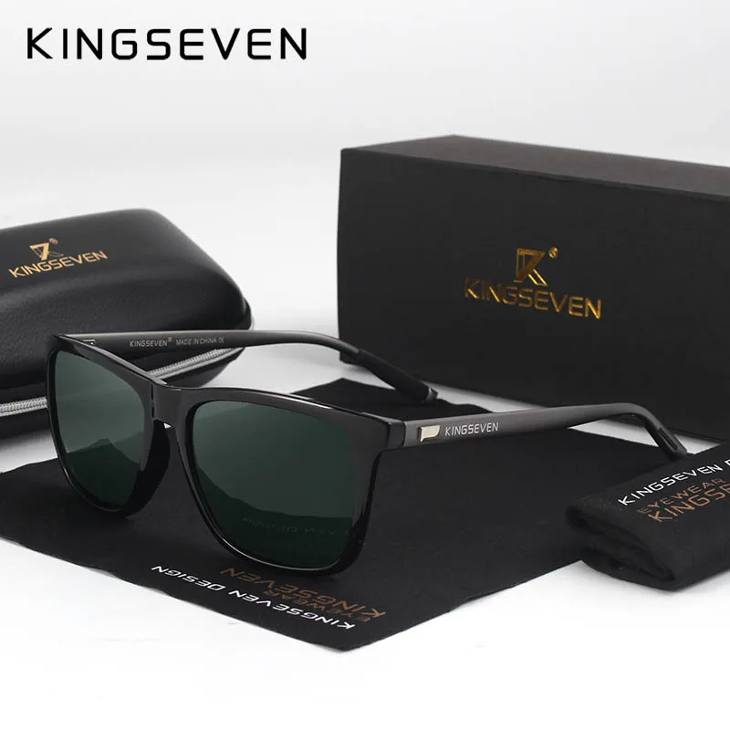 KINGSEVEN, новые модные брендовые дизайнерские алюминиевые солнцезащитные очки TR90, поляризованные зеркальные линзы, мужские солнцезащитные очки oculos, очки для мужчин - Цвет линз: Gray G15 Green