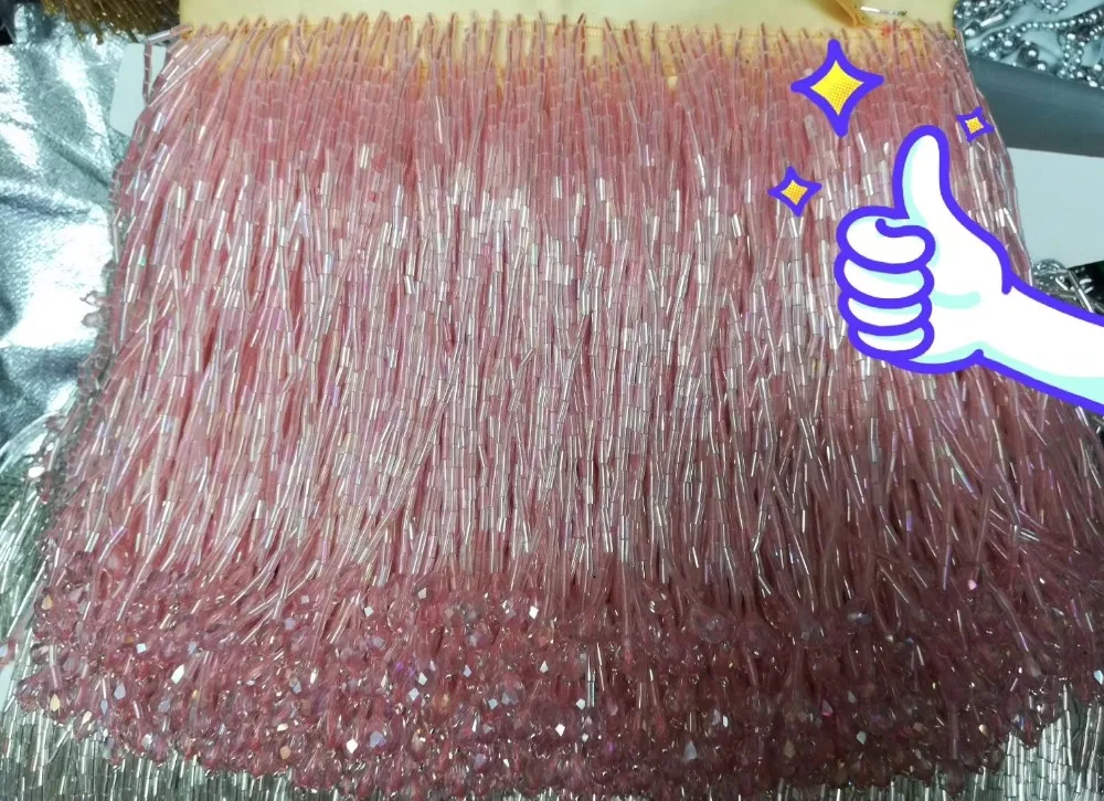 

Handmade 15cm wide beaded fringe trimming,5yard, about 270 beads threads/yard