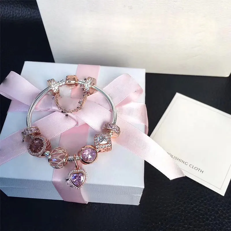 

Original 925 Silver Charm Series Bead Pink Rose Gold Lady Jewelry Gift Fashion Pandol 1:1 With Logo Original Bracelet
